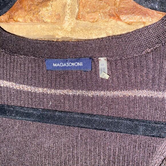 Magaschoni Brown Metallic Sparkle Button Down Cardigan Sweater Womens Size Small - Picture 4 of 6